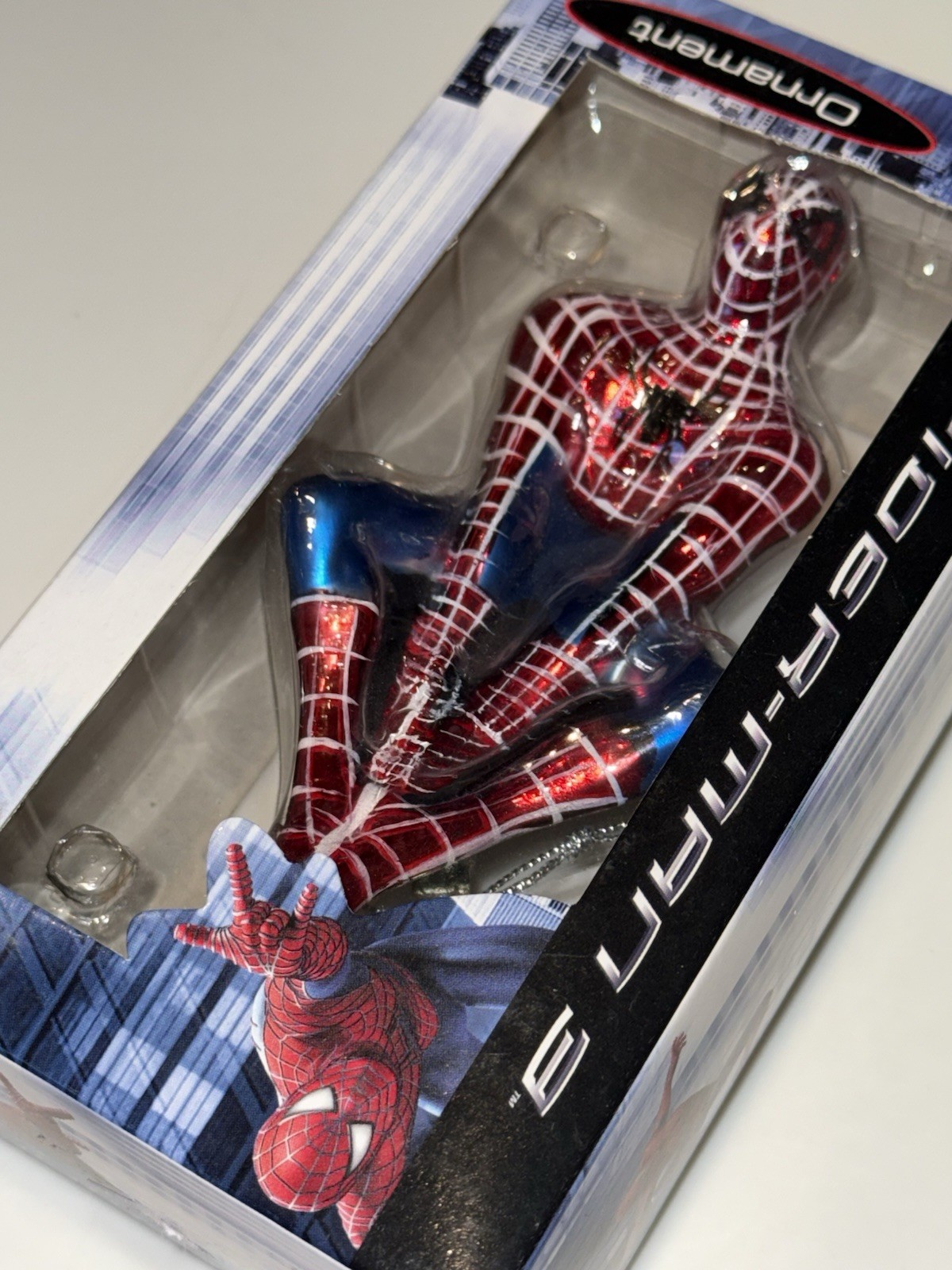 2007 Marvel Spiderman 3 Movie Glass Ornament Hanging Upside Down NOS NEW Boxed
