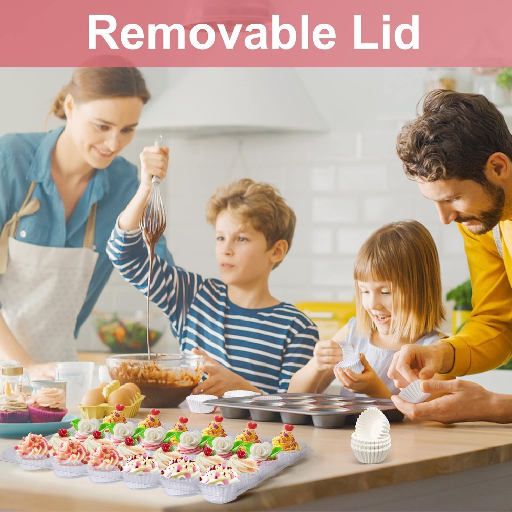 (24 Count x 12 Sets) Mini Cupcake Containers with 288 Liners, Plastic Cupcake...