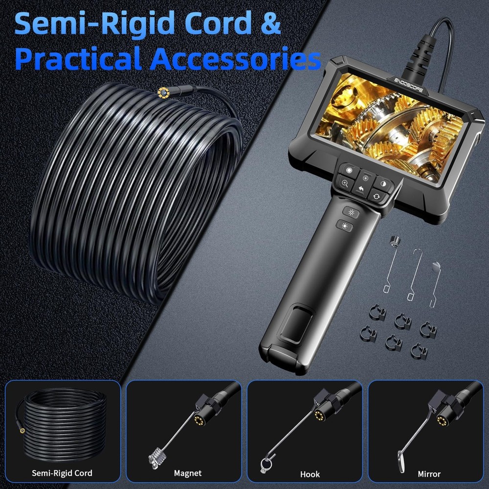 Endoscope Camera with Light - IP67 Waterproof Borescope Camera with 8 Adjusta...