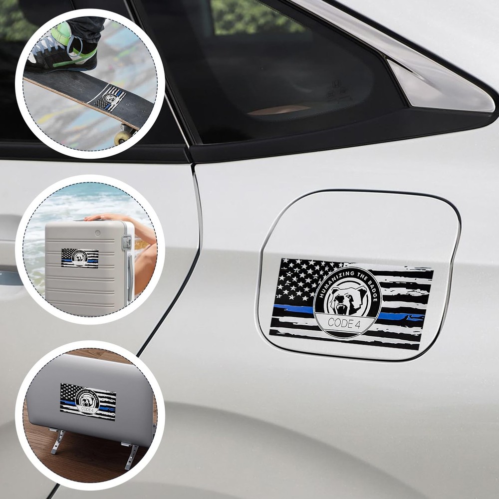 BWBWND 4 PCS Thin Blue Line Sticker Code 4, Reflective White & Black &