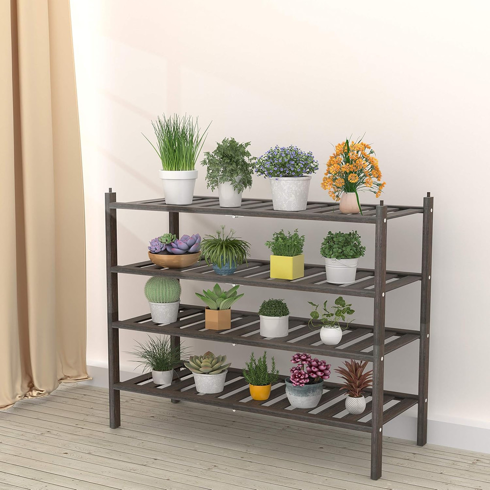 Bamboo 2-Tier Shoe Rack Stackable Shelf Storage Organizer for Entryway, Hallway