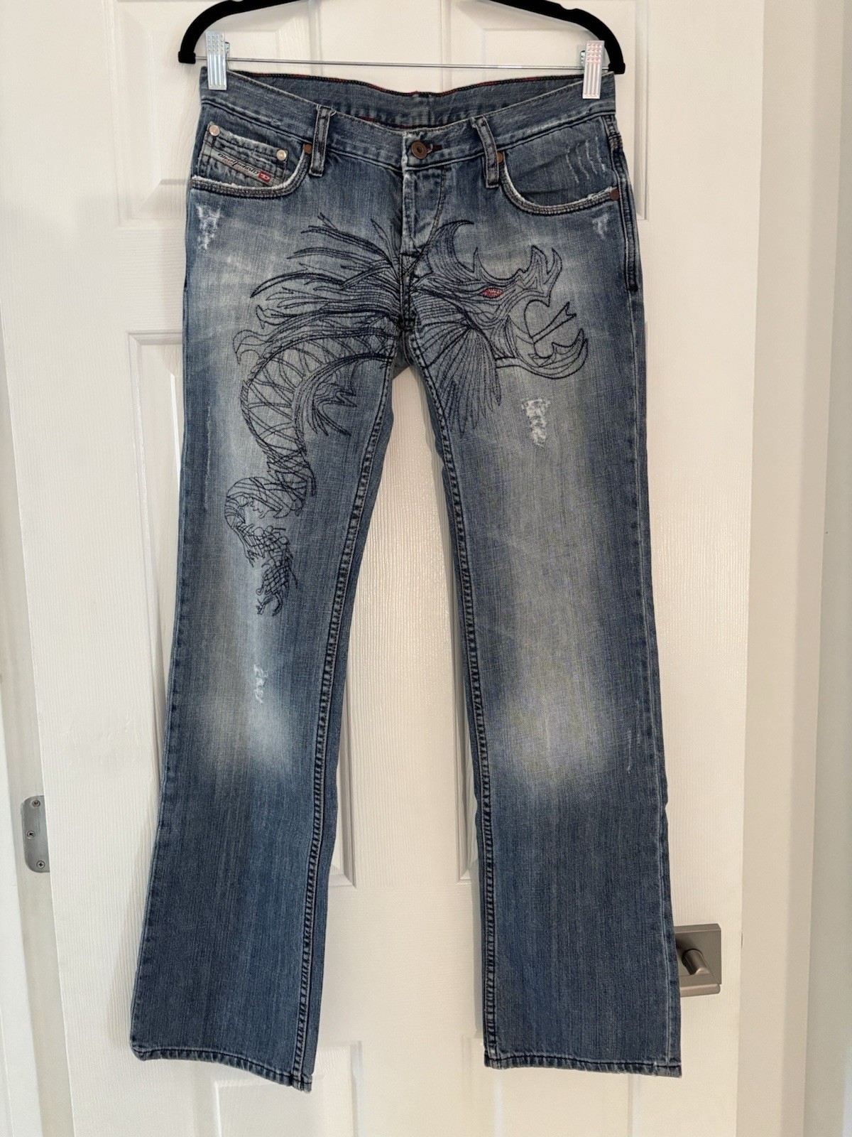 Vintage 90’s/Y2K Diesel Embroidered Dragon Low Rise Button-Fly Jeans - Rare!
