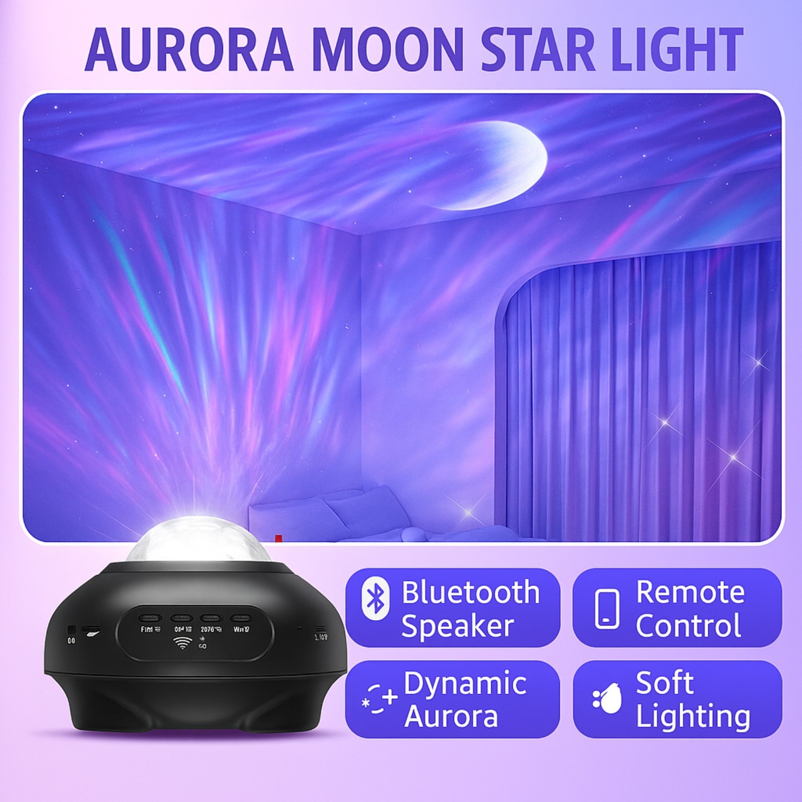 Galaxy Star Projector Aurora Night Light Bluetooth Music Lamp Moon Sky Gift