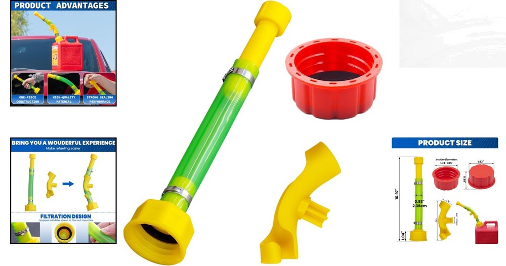 Durable 11.75" Gas Spout Replacement with Adjustable Bender & Leak-Resistant Cap