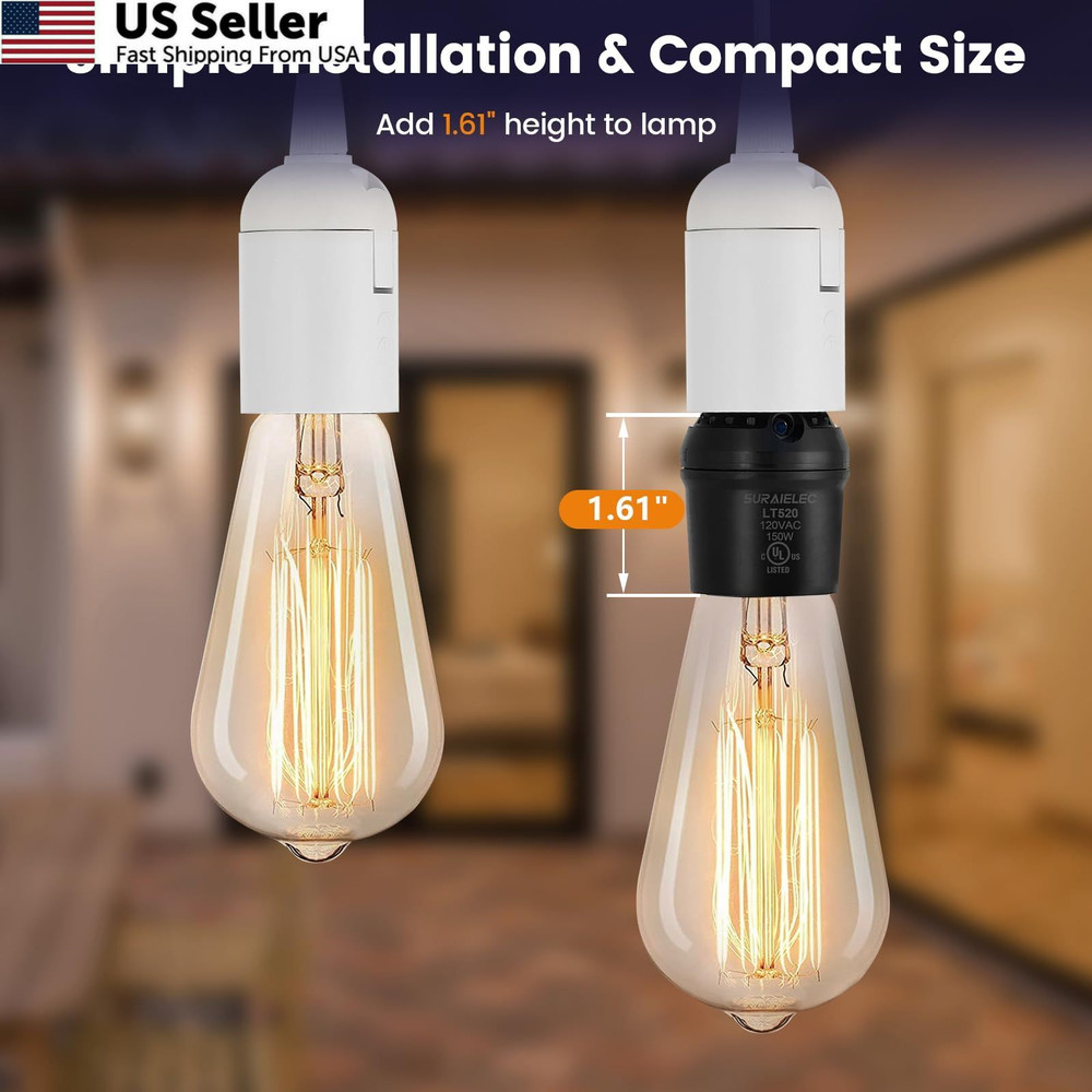 Suraielec 2 Pack E26 E27 Light Sensor Socket Dusk to Dawn Automatic Outdoor