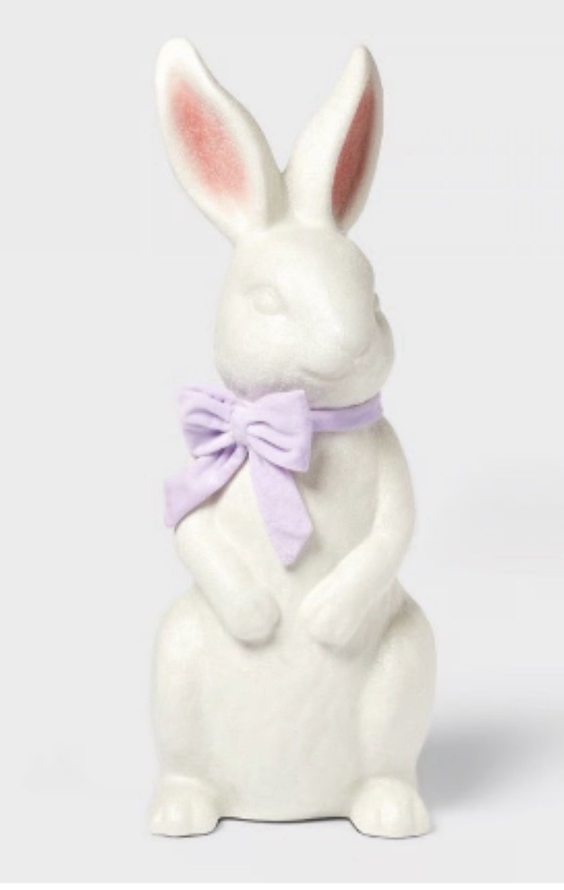 Large 25” Blow Mold Bunny Rabbit W/ Velvet Lavender Ribbon And Glitter Coating