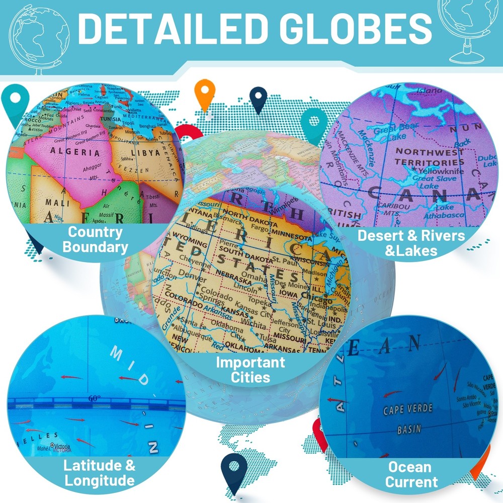 13'' Illuminated Globe Map 720° Rotation W/ Touch Switch 3 LED Lighting Modes