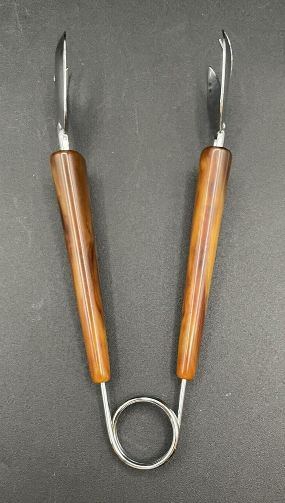 Tortoise Shell Bakelite Barware Martini Utensils - Spoon Tongs Strainer