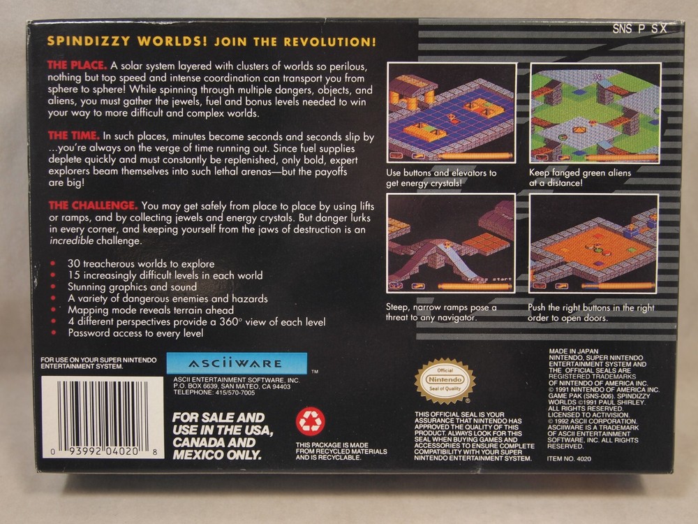 Spindizzy Worlds (Super Nintendo | SNES) Authentic BOX ONLY