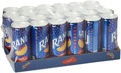 Rani Float Peach Juice  8 oz Low Sugar Real Fruit Chunks Dubai 24pk Exp 01/2026
