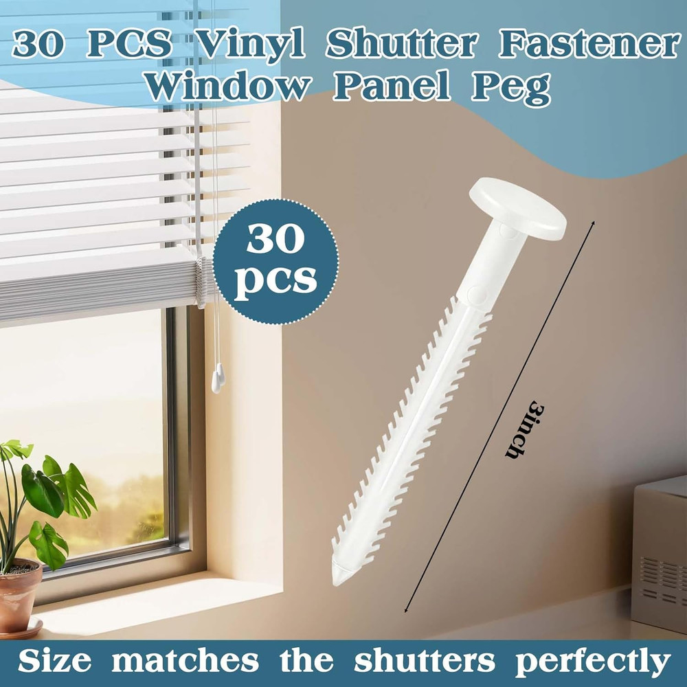 30Pcs 3 Inch Vinyl Shutter Fasteners, White Window Shutter Panel Pegs Shutter Sc