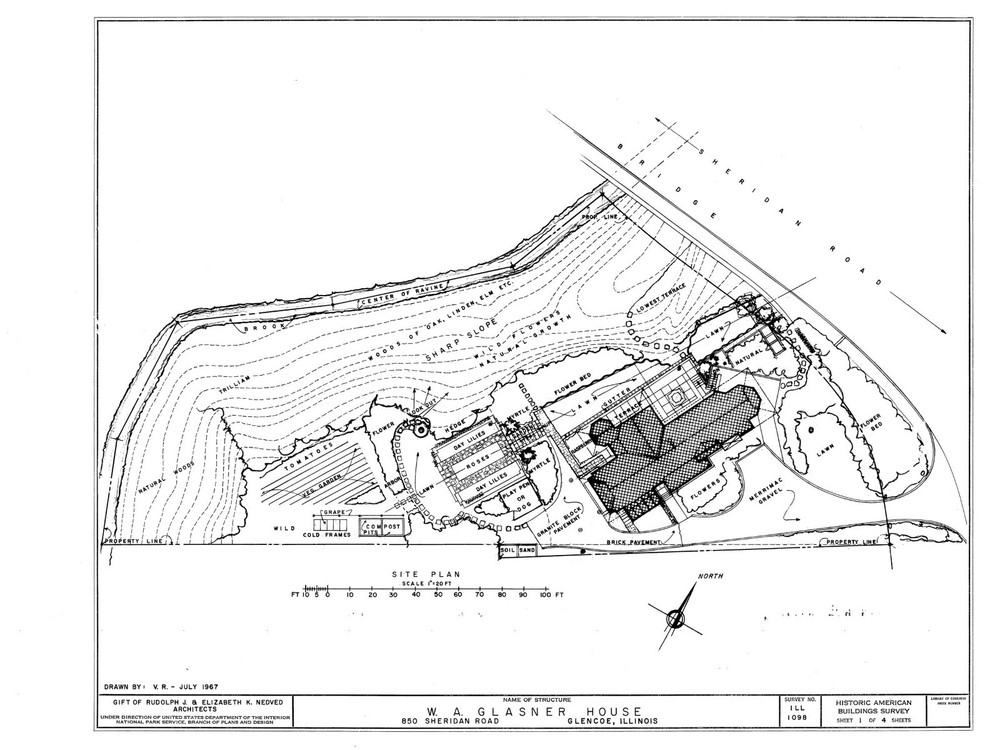 Frank Lloyd Wright Prairie Style hillside house, PRINTED Architectural plans