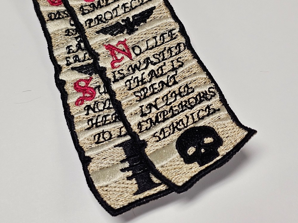 Grim Dark Purity Seal Wax & Scroll Embroidered Patch Hook Back Warhammer 40k