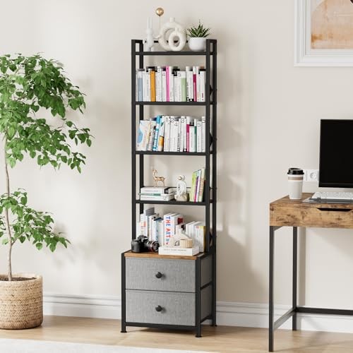CD Storage Rack with Drawer, 5-Tier DVD Organizer Shelf w/Adjustable Book