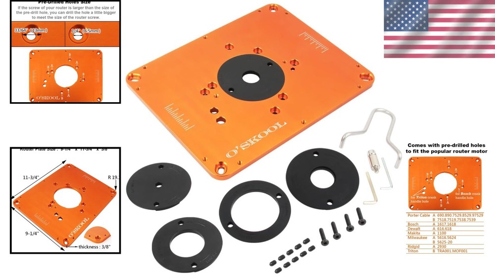 Precision Router Table Insert Plate with Insert Rings