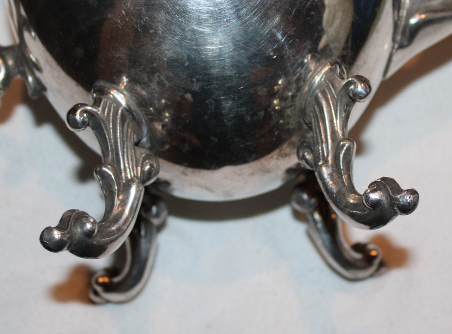 VTG Birmingham Silver Co silver on copper silverplated ornate teapot 4 legs