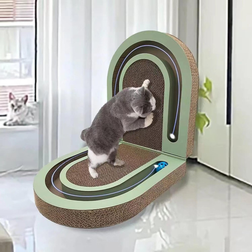 Extra Long 26" Folding Cat Scratch Pad with Chasing Balls Double Sided Intera...