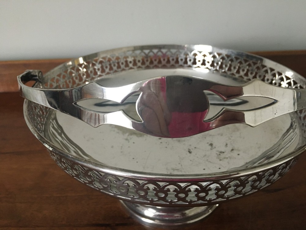 Walker and Hall Silver Plated Swing Handled Footed Basket - 1925