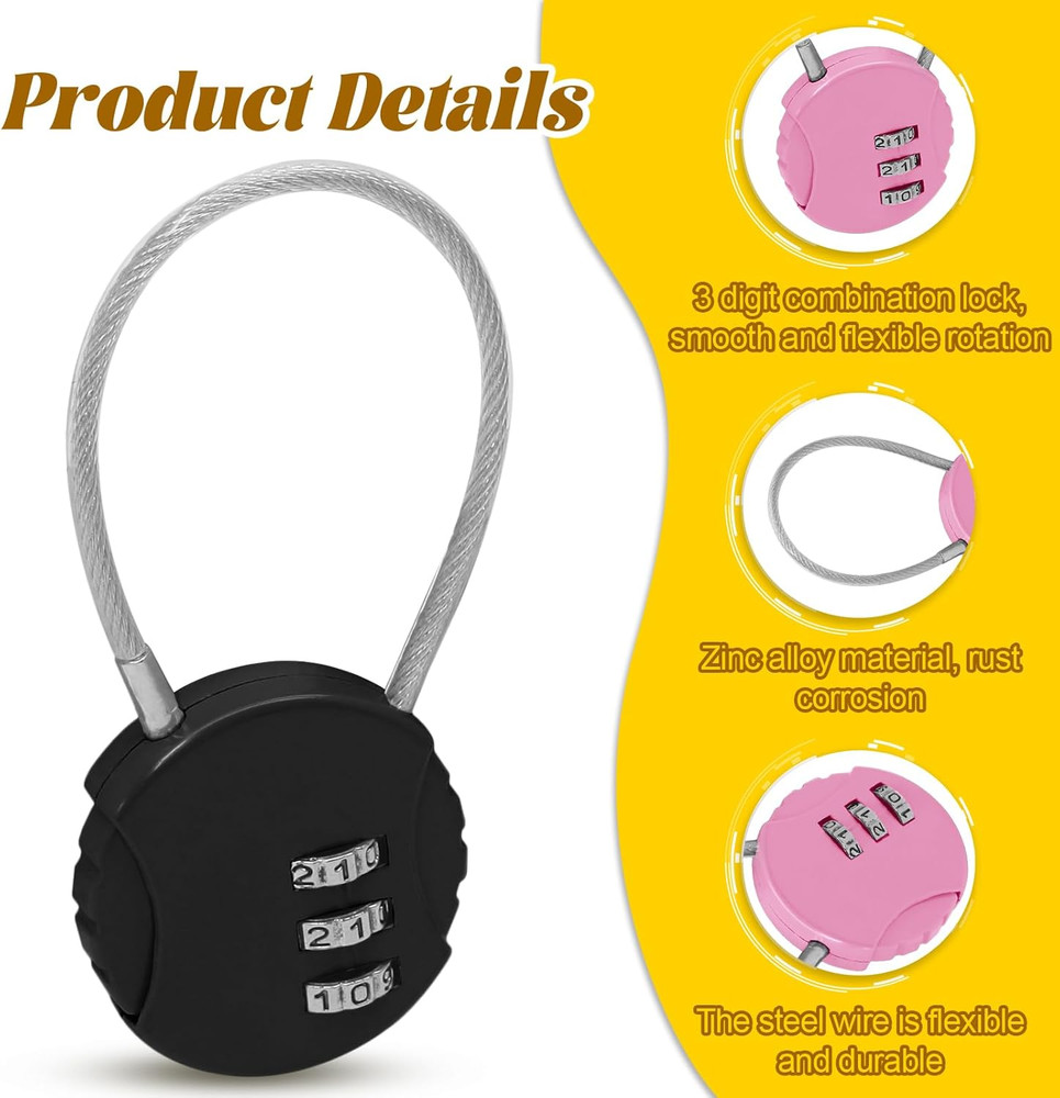 2 Pack 3 Digit Combination Lock - Outdoor Waterproof Padlock - Mini Combination