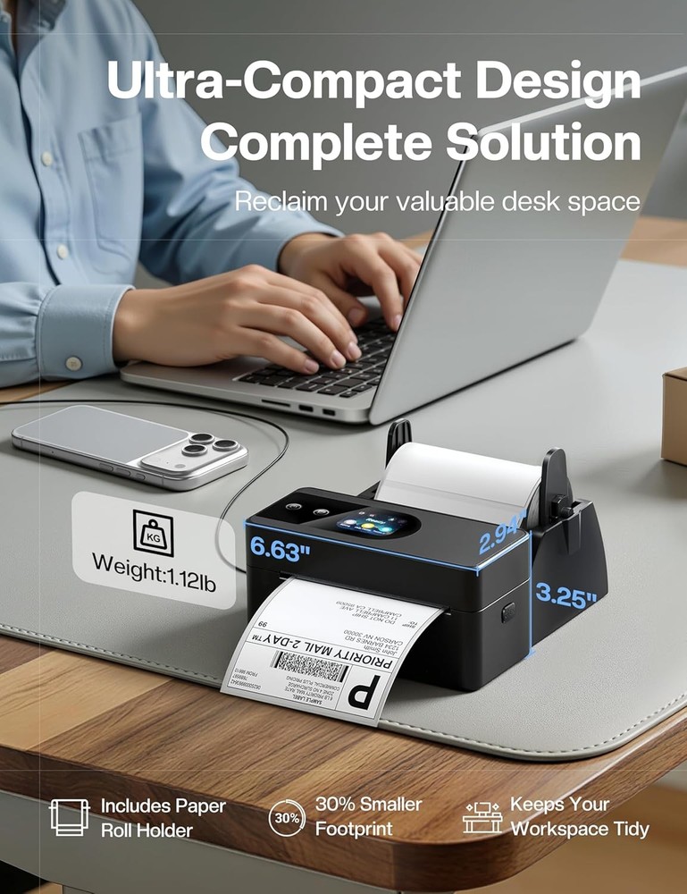 Phomemo PM64D Touchscreen Thermal Label Printer Bluetooth+USB NEW with Holder