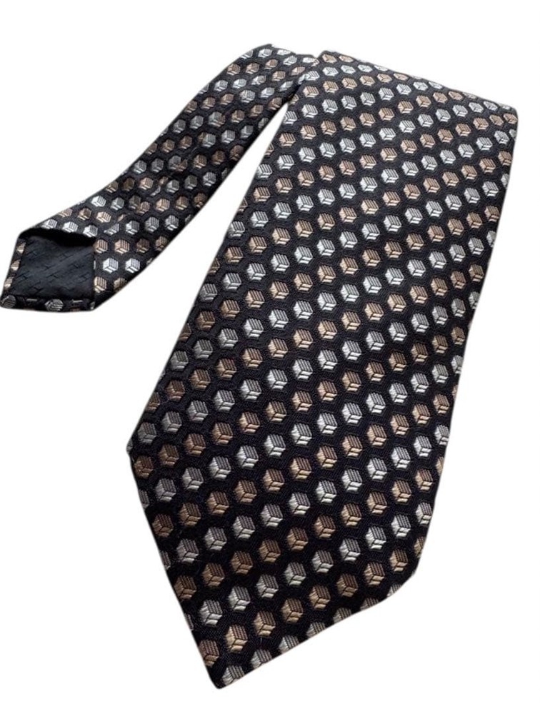 HERMES tie Black Silver Bronze Silk Tie