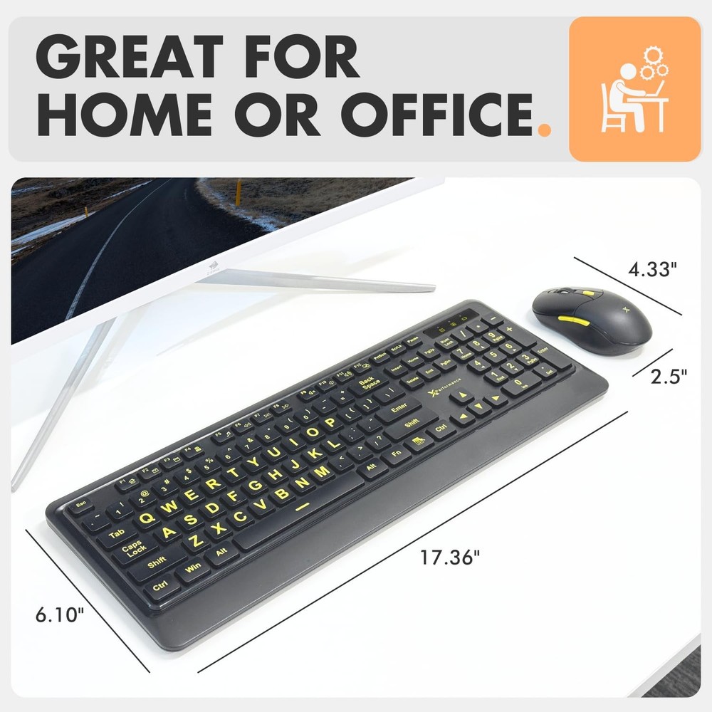 Large Print Wireless Keyboard and Mouse Combo - 4X Larger Oversize Yellow Let...