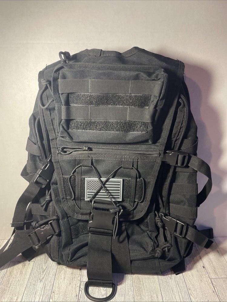 Large Black Military Style Tactical Backpack with many pockets for Storage