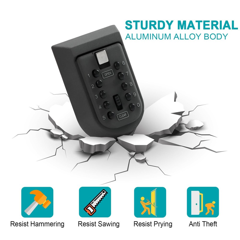 Key Lock Box for Outside, Wall Mount Combination Lockbox Outdoor Lock Box for...