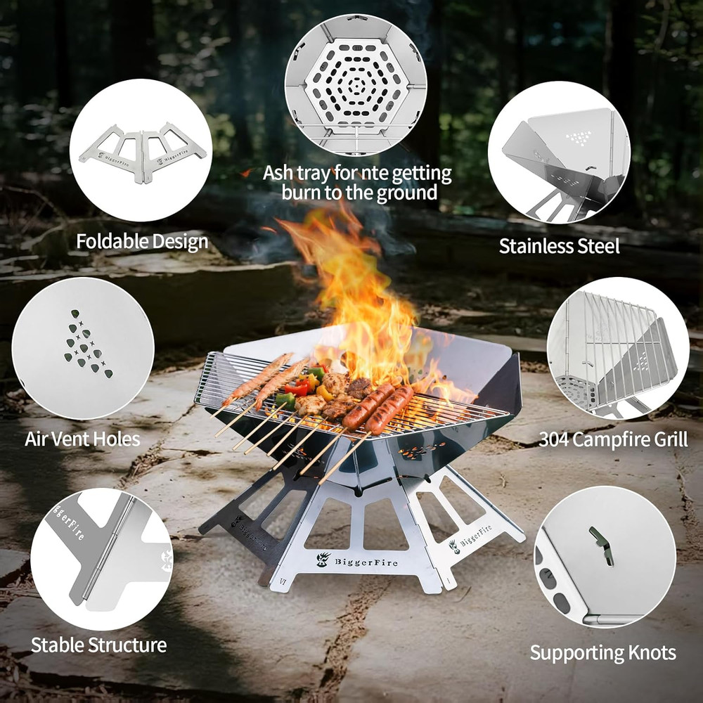 Portable Large Foldable Fire Pit & Grill with Storage Bag for Outdoor Fun