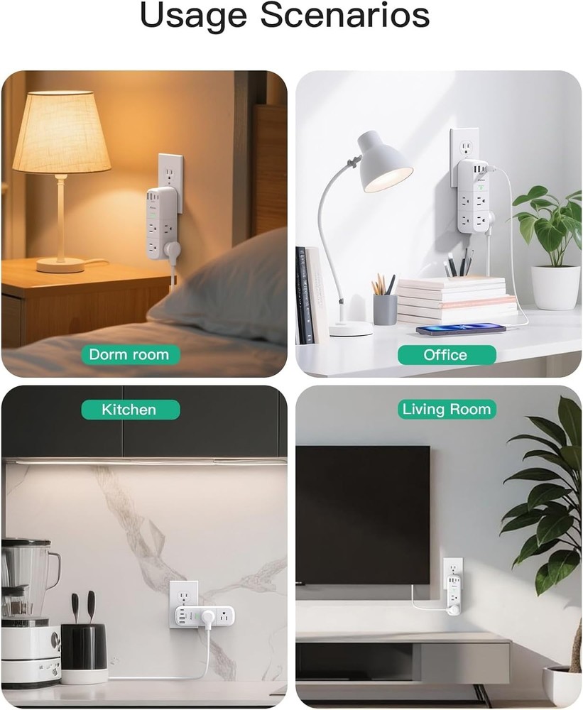 Surge Protector Outlet Extender with Rotating Plug, 6 AC Multi Plug Wall Outl...