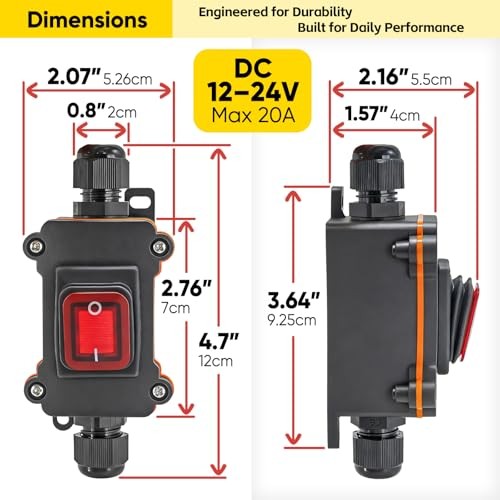Waterproof Inline Rocker Switch Box DC 12V–24V 20A Lighted ON/Off Power Toggle