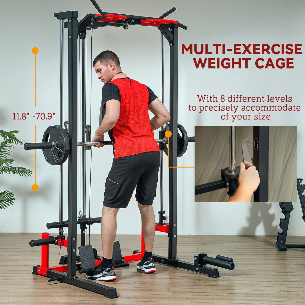 Soozier Smith Machine, Multi-Function Power Cage with Lat Pull Down System