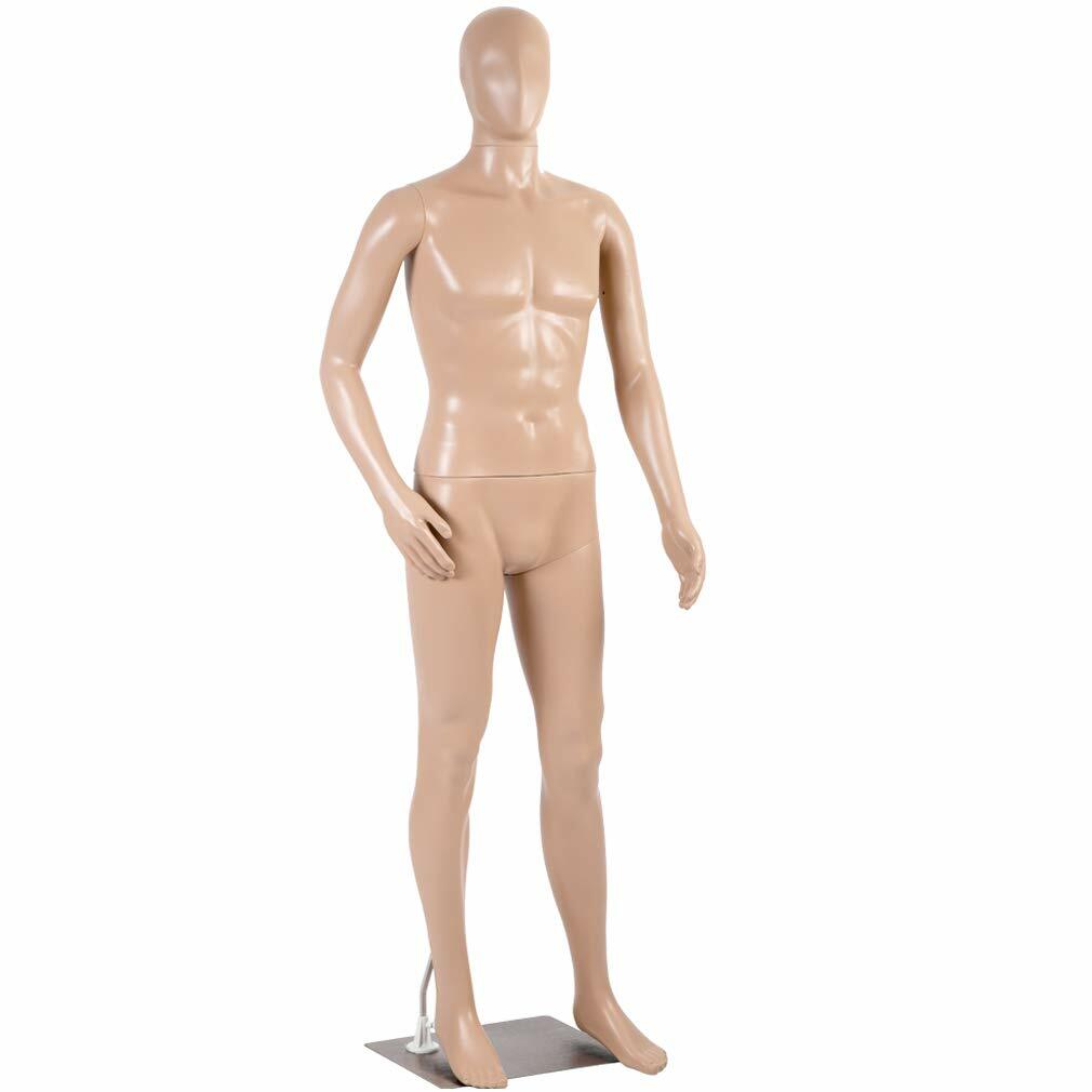 Male Full Body Realistic Mannequin Display Head Turns Dress Form With Base 73in