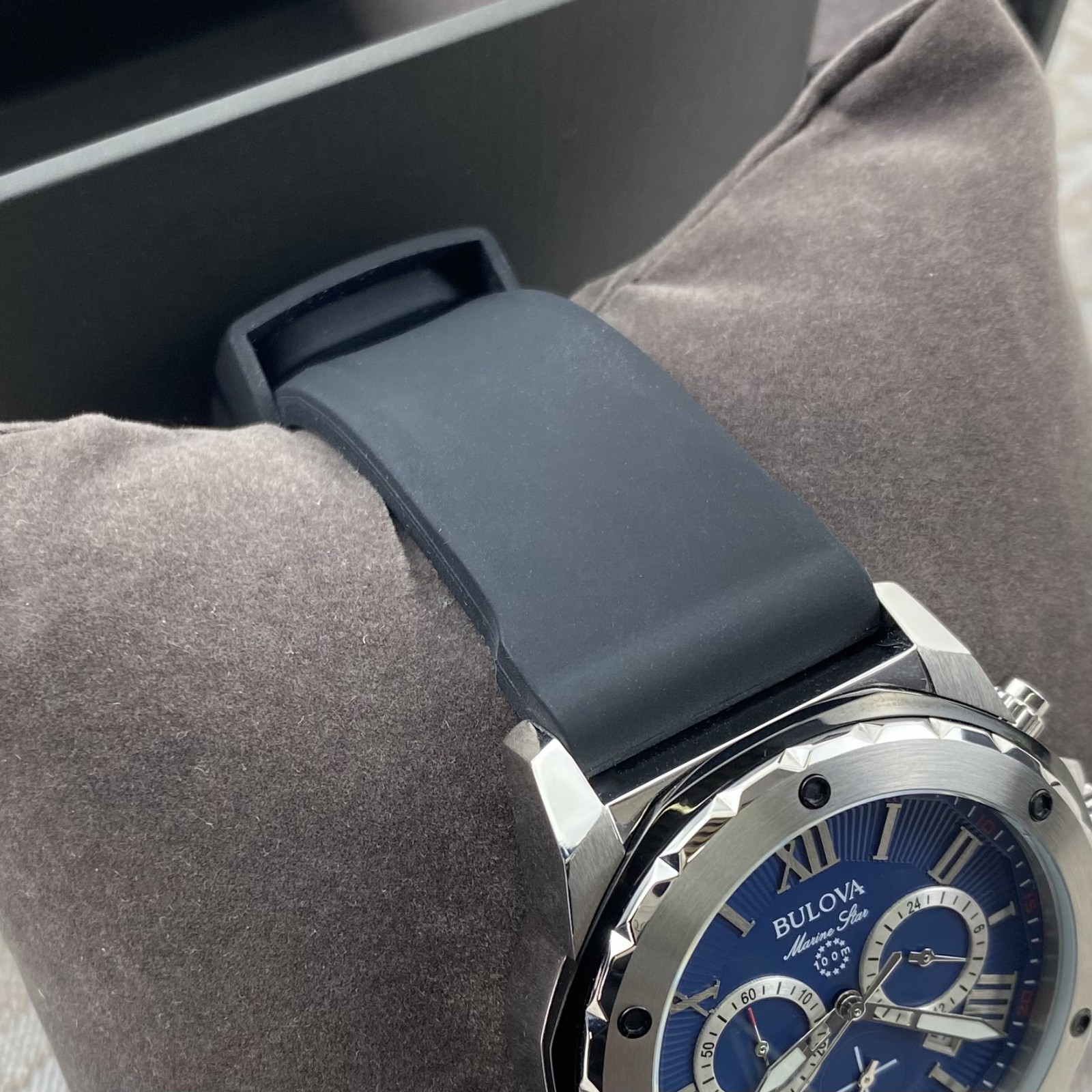 Bulova Marine Star 98B258 Automatic Blue Dial Black Rubber Strap Men's Watch