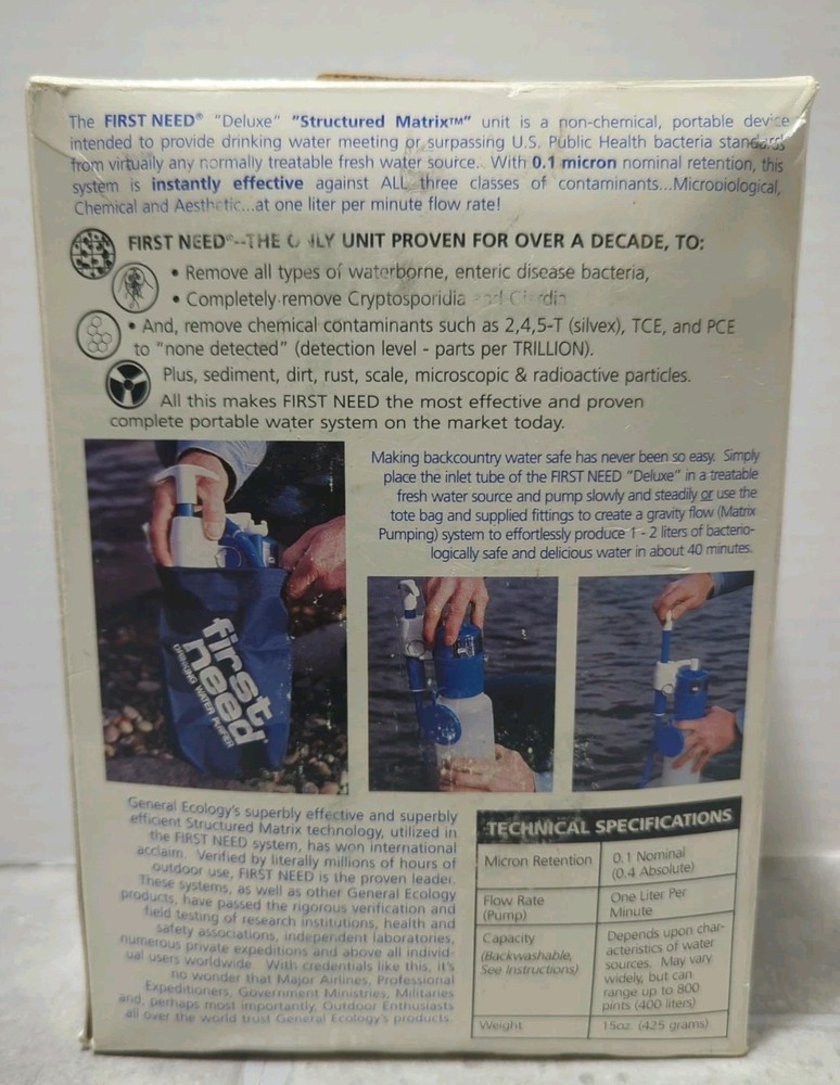 First Need Deluxe Portable Water Purifier System General Ecology