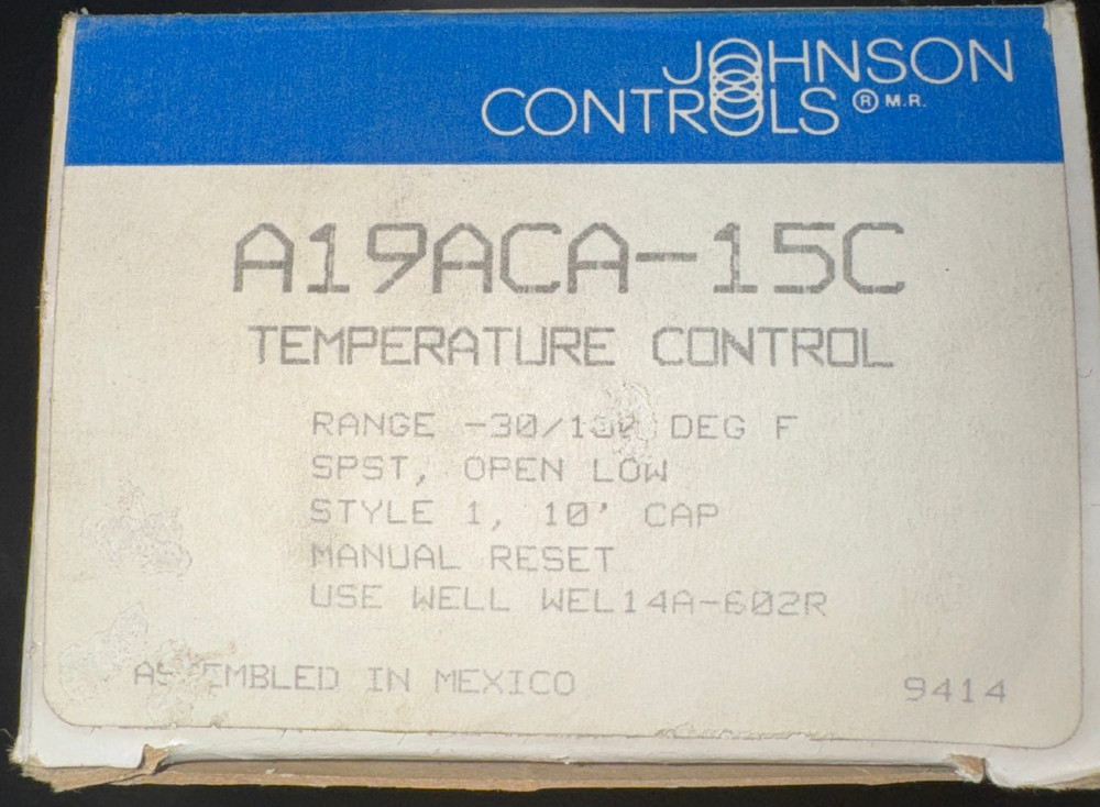 Temperature Control A19ACA-15C Johnson Controls Temp A19ACA15C