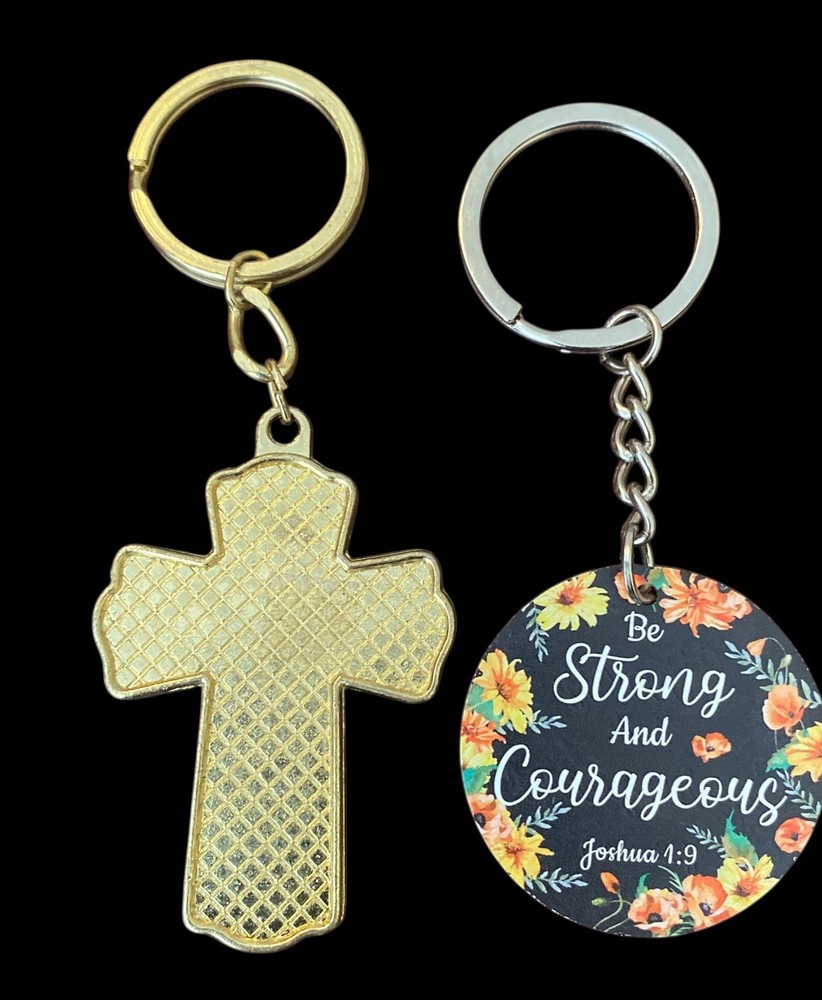 Religious Keychains Cross & Joshua 1:9
