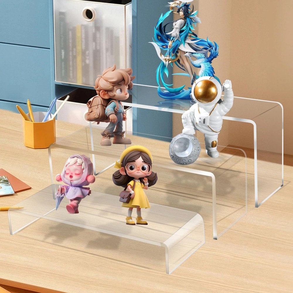 3 PC Large Clear Acrylic Riser Set Display Risers Shelf Showcase Fixtures