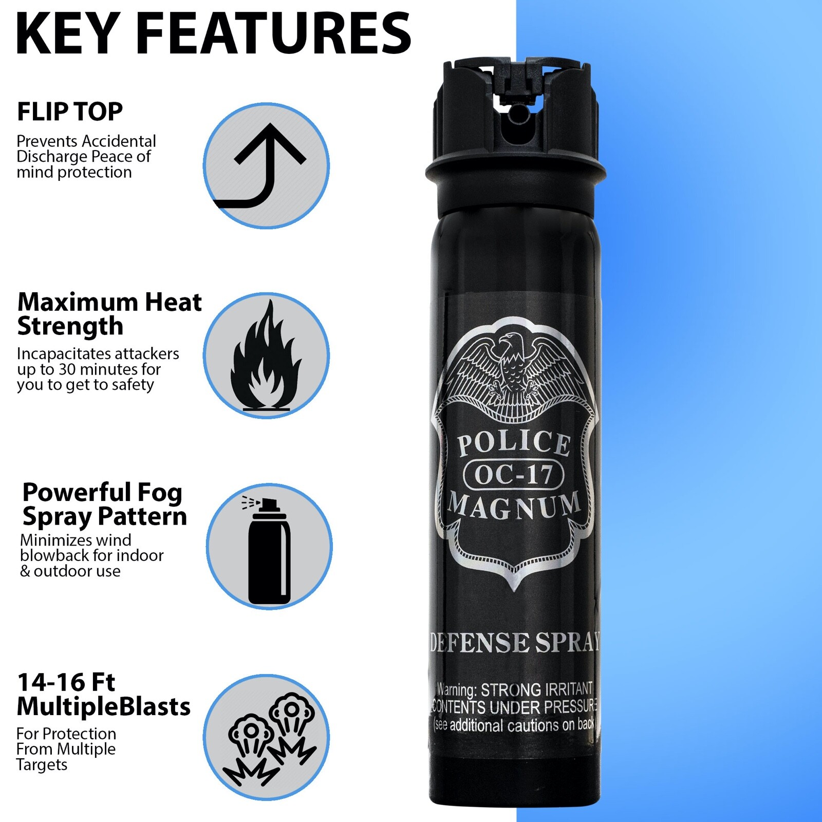 Police Magnum pepper spray 5 oz ounce Flip Top FOGGER Safety Defense Security