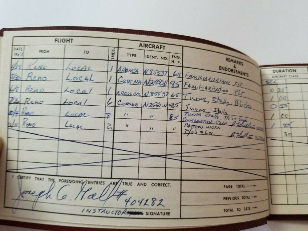 1958 FLIGHT LOG Reno Area