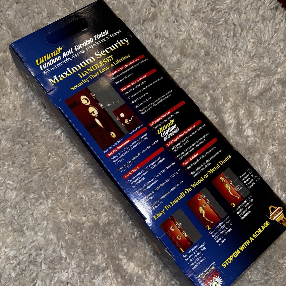 Schlage Solid Brass Handleset Dead Bolt Maximum Security Ultima Finish Grade 2