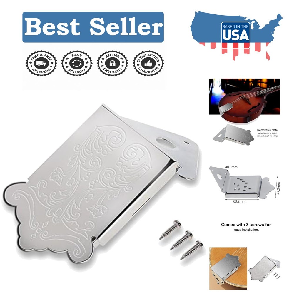 Alloy Mandolin Tailpiece with Silver Finish - 8 String Replacement Part