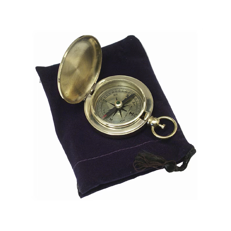 Solid Brass Pocket Compass, Vintage Style Nautical Decor