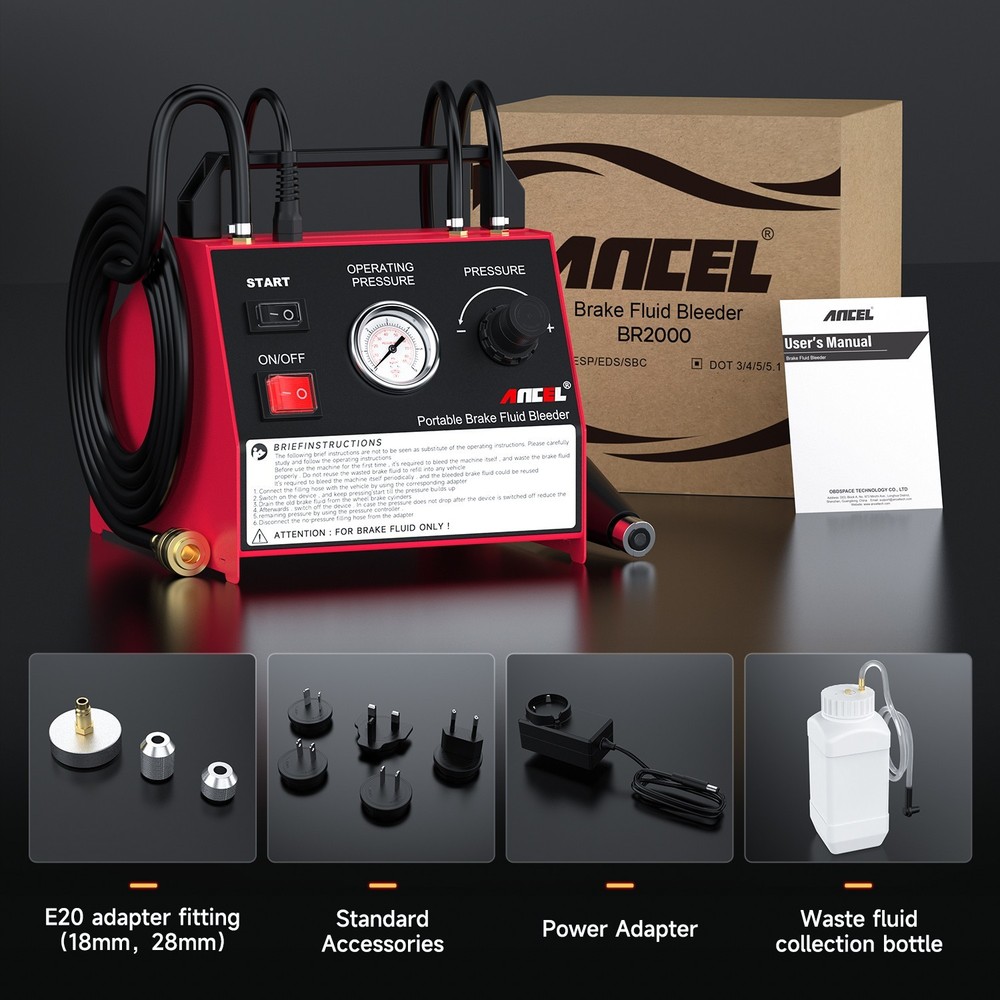 ANCEL BR2000 Portable Brake Fluid Bleeder One-Click Exchange Adjustable Pressure