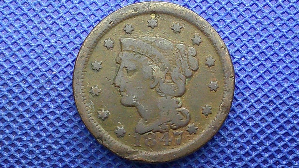 Old 1847 LARGE One Cent Piece US Coin
