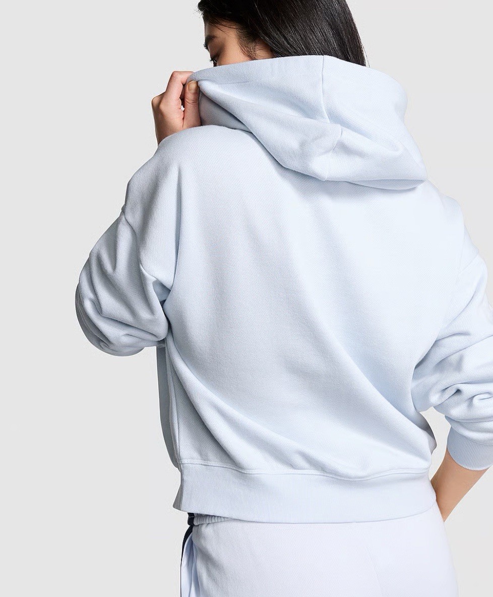 New Victoria’s Secret Pink Full Zip Hoodie (L) Drawstring Logo Light Blue NWT