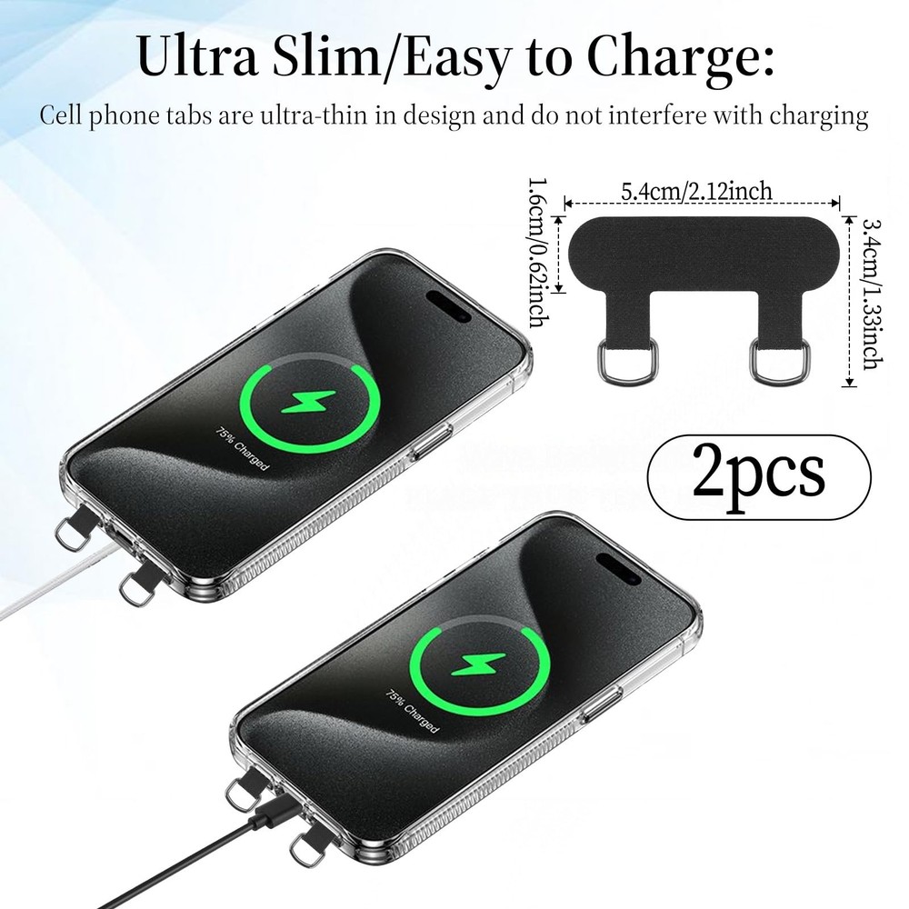 2 Pcs 2 Way Cell Phone Tether Tab, Metal Double Head Cellphone Black, Black