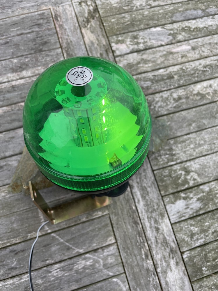 LED Beacon Flexible Pole Green Rotating 12/24V + Mounting Bracket