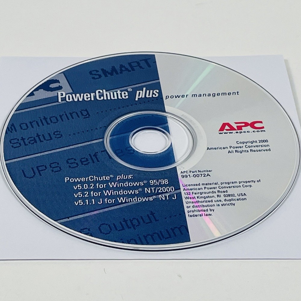 APC Power Chute plus power management software for windows 991-0072A