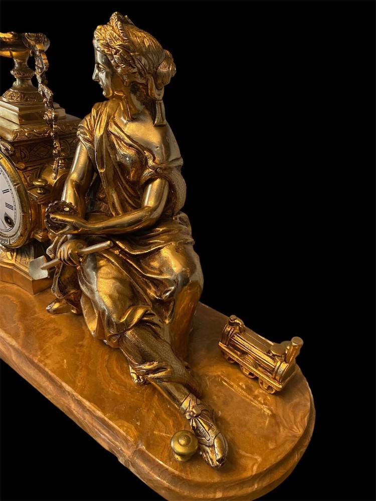 Empire Triptych Gilded Bronze Marble Base Clock and Candlesticks